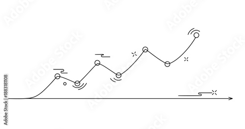 Minimalist line art graph with trend and data points for business analysis. No editable strokes