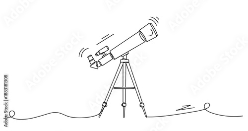 Line art telescope on tripod with wavy lines. No editable strokes