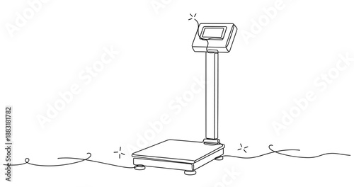 Digital floor scale illustration with display on wired wooden platform. No editable strokes