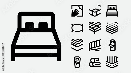 Bedding and bedroom textiles icons set