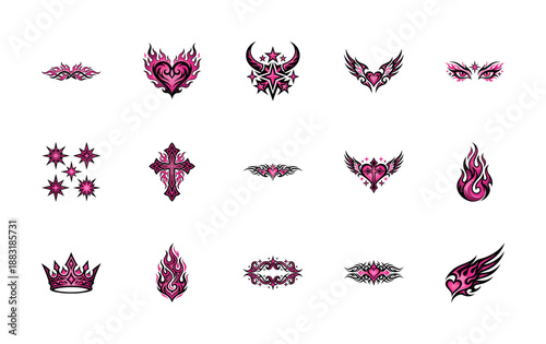Pink Cyber-gothic Y2K Aesthetic Tattoo Flash Element Kit for Modern Alternative Brand Design