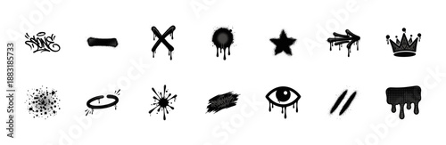Street Art Spray Paint Graffiti Urban Symbols Graphic Asset Sheet for Underground Subculture Branding