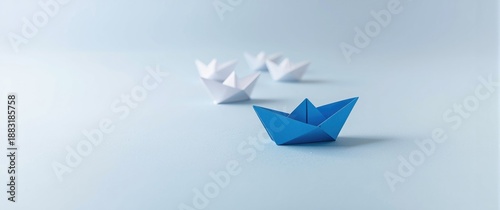 Wallpaper Mural Collaboration and Cooperation in Business: Blue Paper Boat Guiding White Ships Background Torontodigital.ca