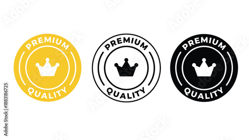 Three premium quality labels with crowns on a white background for branding purposes