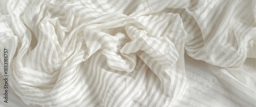 Wallpaper Mural White linen bedsheet with wrinkled crumple stripe pattern close-up, textile background in hotel resort Torontodigital.ca