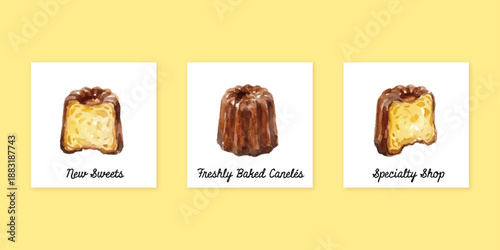 Watercolor-style cannelé illustration／カヌレ・スイーツ