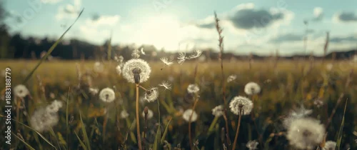 Panel kuchenny z motywem A tranquil summer field with dandelion seeds drifting in mild air