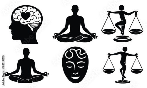 Mind body balance icons showing meditation yoga mental well being concept