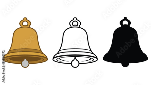 Three bells in different colors and styles on a white background illustration