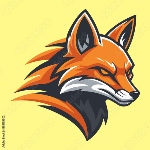 Vibrant Fox Head Logo Design on Yellow Background vector illustration