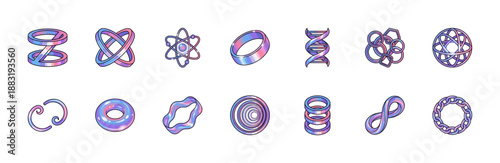 Iridescent Isometric Scientific Geometric Symbols Graphic Element Kit for Futuristic Tech Design