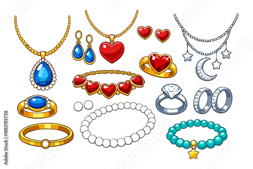 Colorful gold and silver jewelry collection with gemstones and charms.
