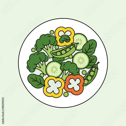 Vibrant Illustrated Plate of Freshly Sliced Vegetables Ready for a Delicious Healthy Meal
