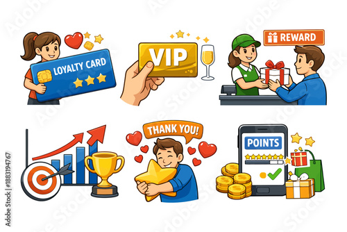 Loyalty program concepts with rewards and engagement elements.