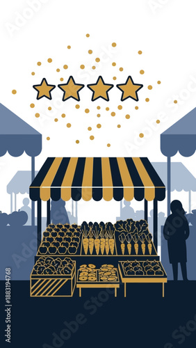 Vibrant Market Stall Showcasing Fresh Produce and Earning Exceptional Customer Ratings
