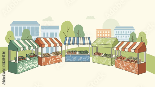 Vibrant Market Stalls Displaying Fresh Produce In A Picturesque Town Setting