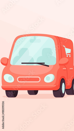 Vibrant Red Delivery Van Illustration Depicting Online Shopping Convenience and Swift Logistics