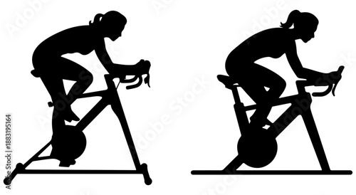 Cycling Machine Silhouette Vector, Indoor Cycling Vector Art, Icons silhouette on white background, silhouette, sport, woman, vector, illustration, black