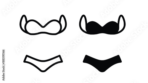 A set of black and white lingerie icons on a clean background