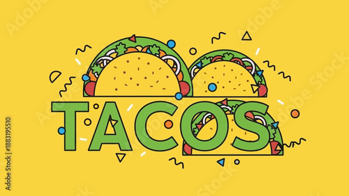 Vibrant Tacos Illustration In a Modern Style Over a Yellow Background for a Food Design