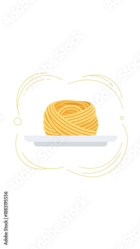 Vibrant Tagliatelle Nest on a Plate: A Minimalist Culinary Illustration for Gourmet Food