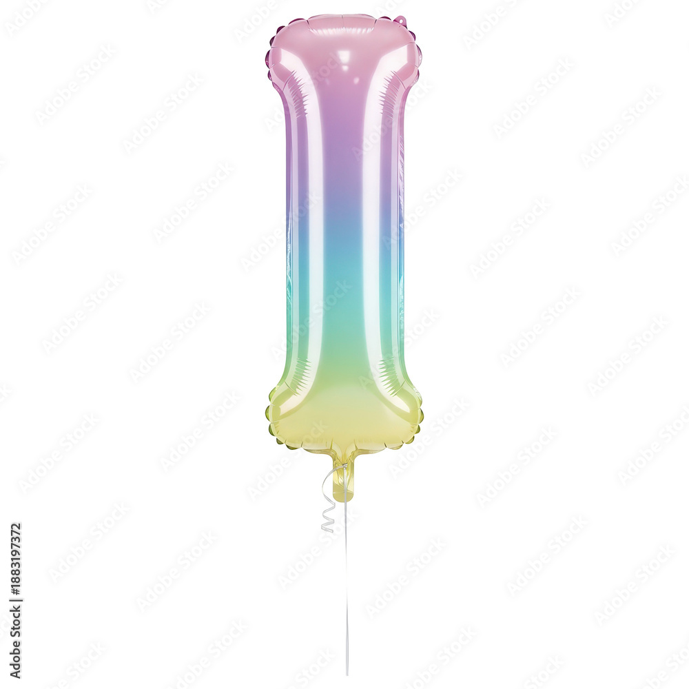 Obraz premium Colorful rainbow gradient alphabet foil balloon letter I on transparent background