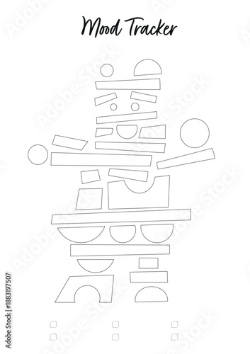 Minimal Mood Tracker Page with 31 Balance Elements for Daily Emotional Tracking and Mindfulness Practice