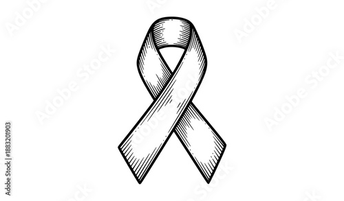 Vintage Black Ribbon Cancer Awareness Symbol Hand Drawn Engraved Vector Illustration