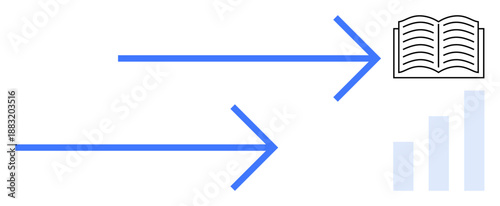 Knowledge transfer concept. Graphic arrows connecting an open book and bar chart knowledge sharing and data transfer. Knowledge transfer for education, communication, learning systems, publishing