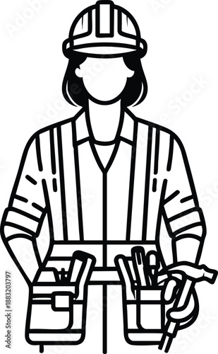 Wallpaper Mural Female construction worker with tools flat vector illustration of a woman in hard hat and tool belt isolated on white background for industry concep Torontodigital.ca