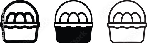 Three baskets with eggs isolated on transparent background