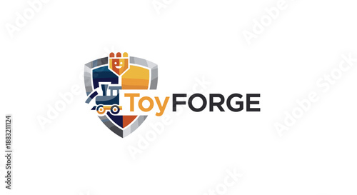 Toy Forge Logo Design Shield Emblem.