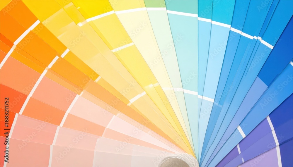 Obraz premium A dynamic display of colorful paint swatches arranged in a circular pattern, showcasing a full spectrum of vibrant hues.
