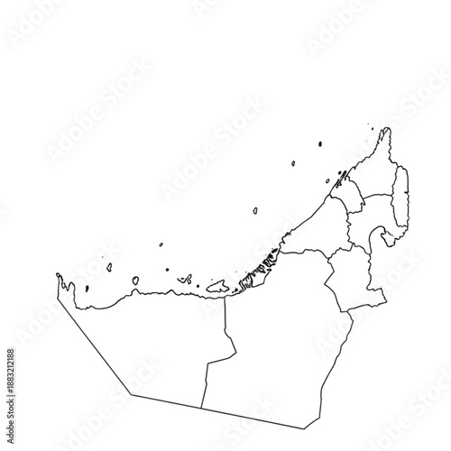 Outline map of the United Arab Emirates with labeled regions  