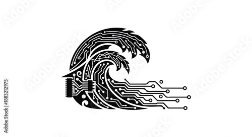Abstract digital wave illustration composed of electronic circuits