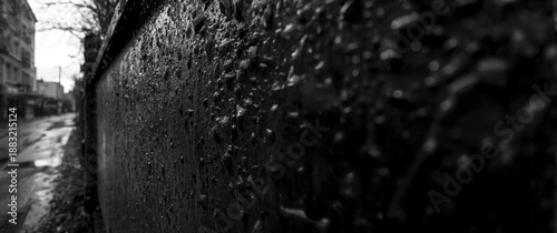 Wall texture in black and white following the onset of rain