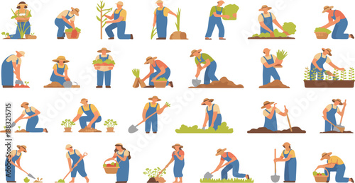 Farm Workers Planting and Harvesting Vegetables – Agriculture Work Vector Illustrations