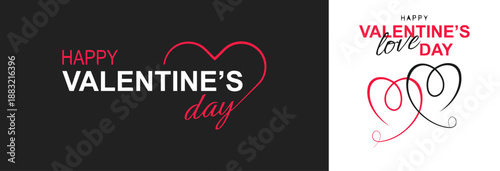 Valentine's Day love hearts illustration graphic design on black and white backgrounds