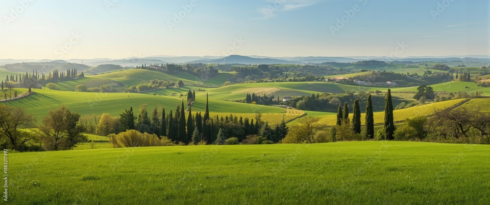 Fototapeta premium Panoramic view of Tuscany's countryside in Italy