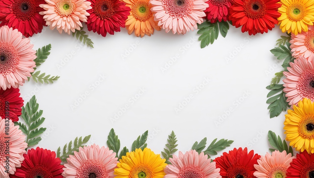 Obraz premium Gerbera bloom on plain white surface used as a layout backdrop for text or design elements