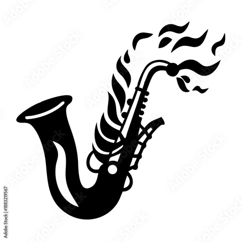 saxophone with emotional smoke trails icon silhouette illustration for music and jazz design