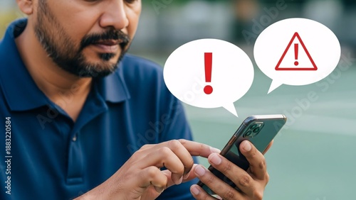 Man engaged with smartphone receiving multiple alert notifications