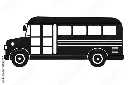 Black and white school bus silhouette side view transportation icon graphic