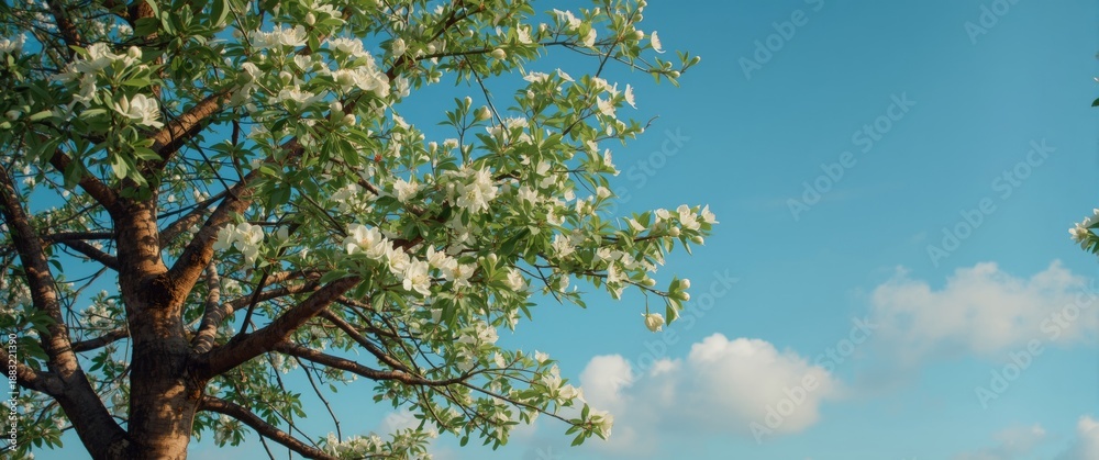Obraz premium Cheery tree in Serbia with white flowers starting to blossom