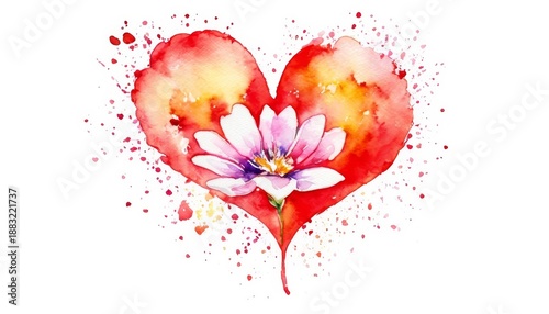 Single watercolor flower dissolving into heart shape