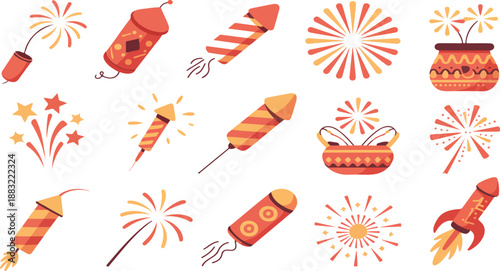 Colorful Fireworks and Firecrackers Collection – Rockets, Sparklers, and Diyas for Festivals