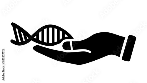 Silhouette of a hand holding a DNA double helix model, biotechnology and genetic engineering research concept.