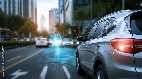Vehicle equipped with advanced distance monitoring system adaptive speed control automotive safety technology collision prevention intelligent driving assistance modern car