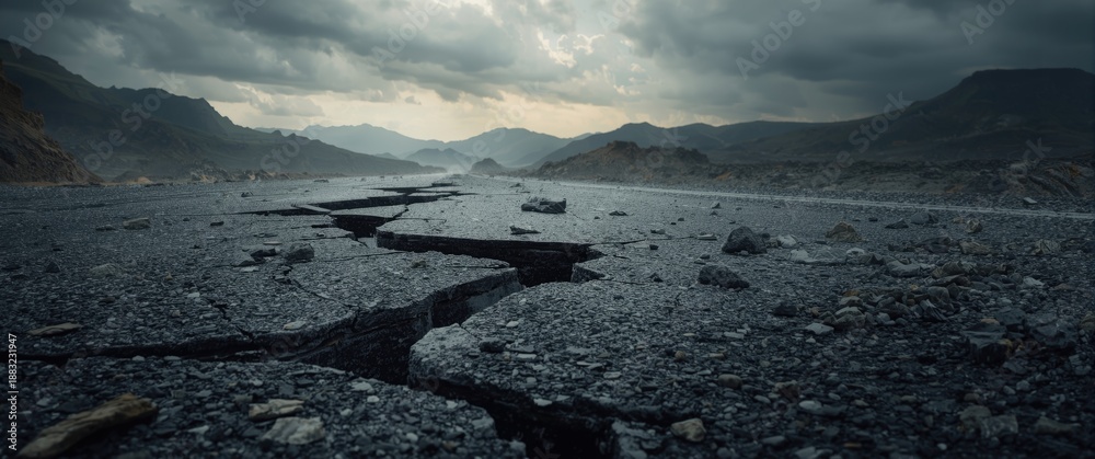 Obraz premium Earthquake aftermath: broken road on display