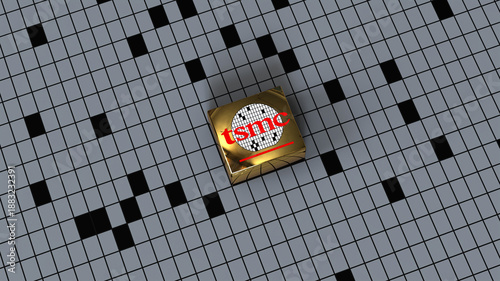 Taiwan Semiconductor Manufacturing Company TSMC logo, Taiwan Semiconductor manufacturing, Chip fabrication, IC production, Silicon Wafer, Nanotechnology, 3d render, Frankfurt - March 13, 2025